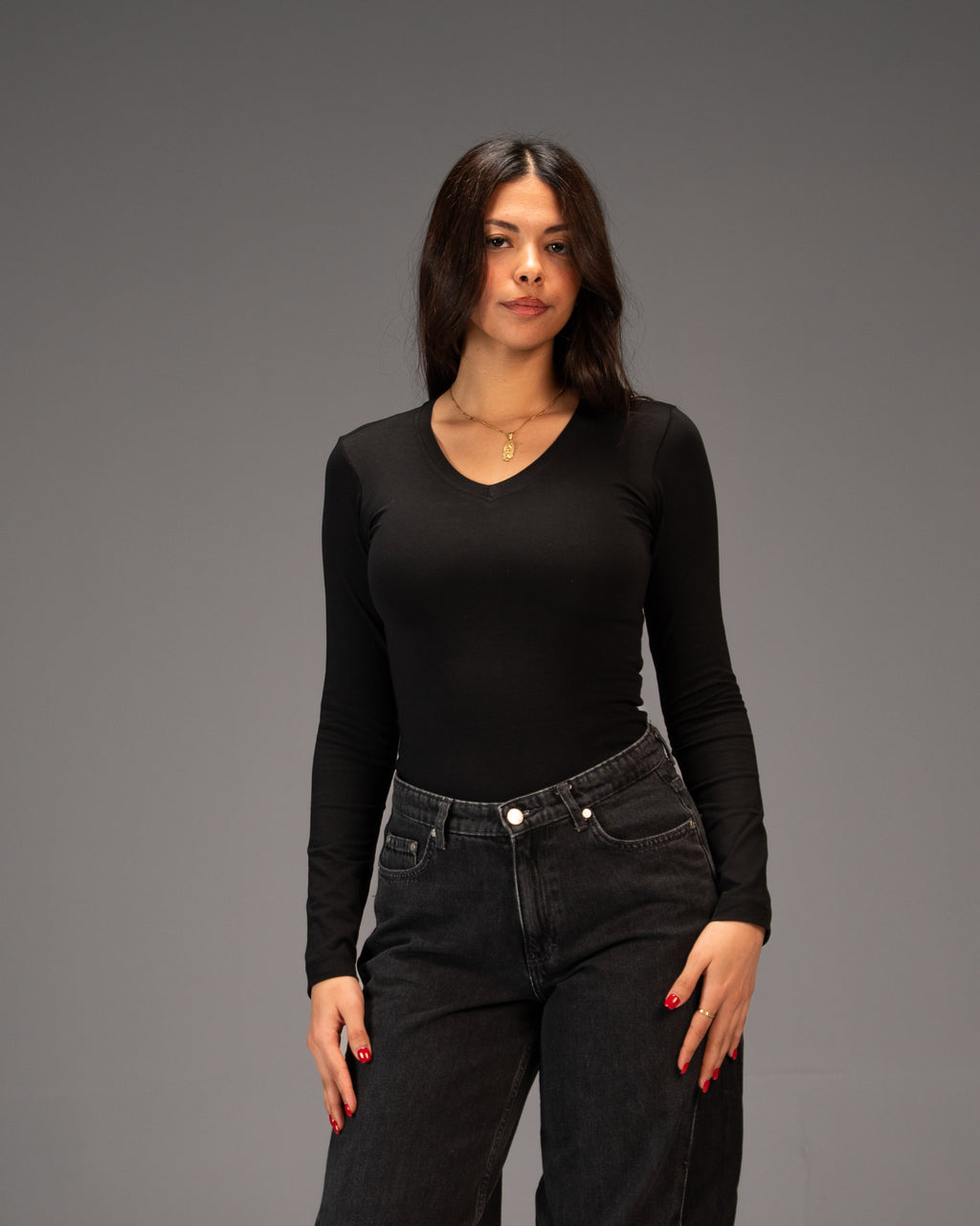 V-Neck Top in Black
