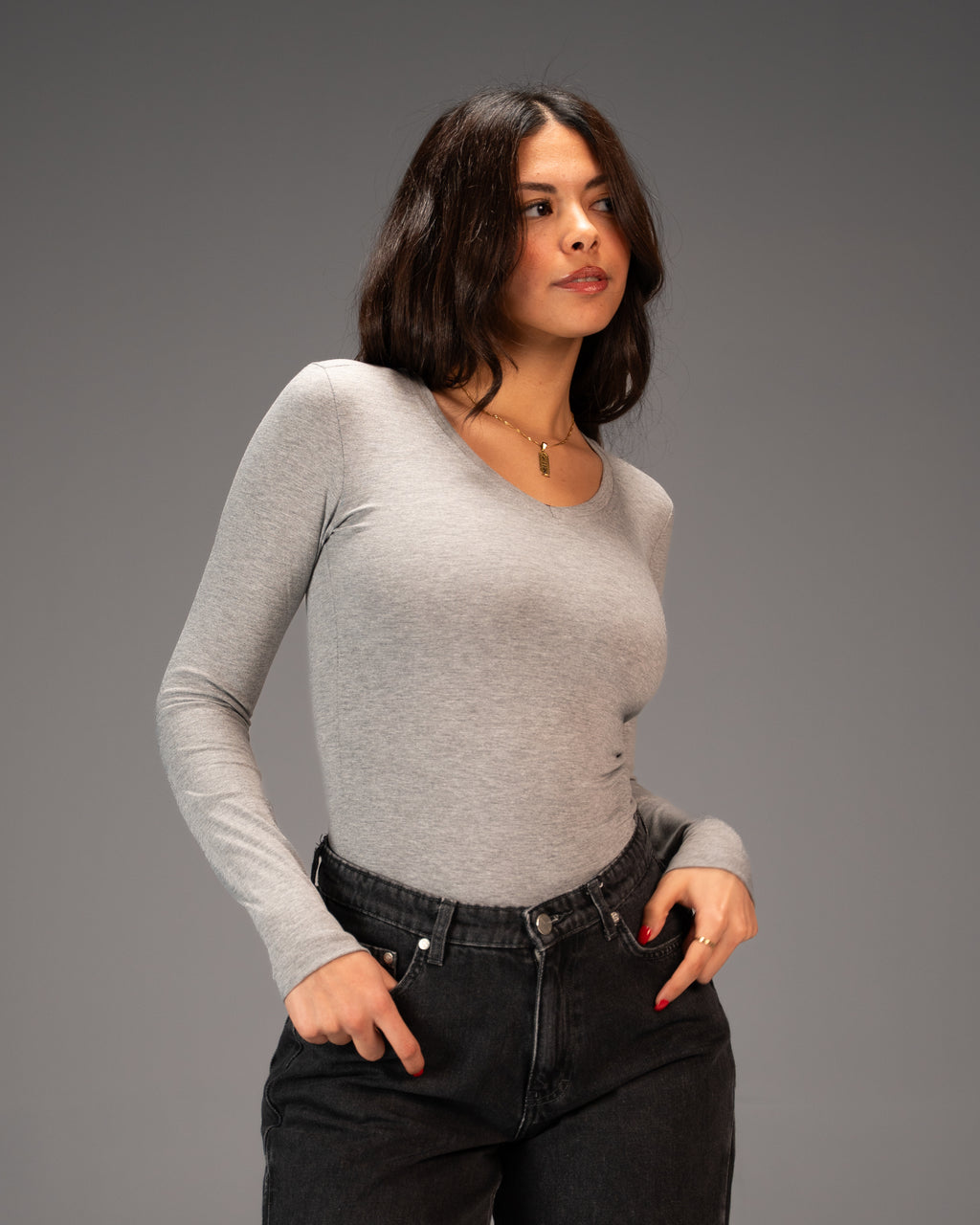 V-Neck Top in Gray