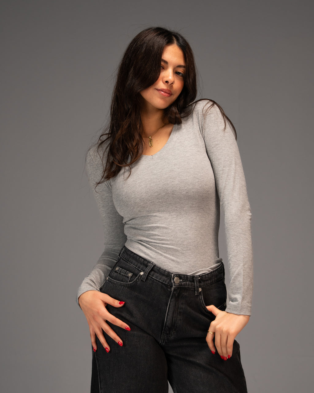 V-Neck Top in Gray